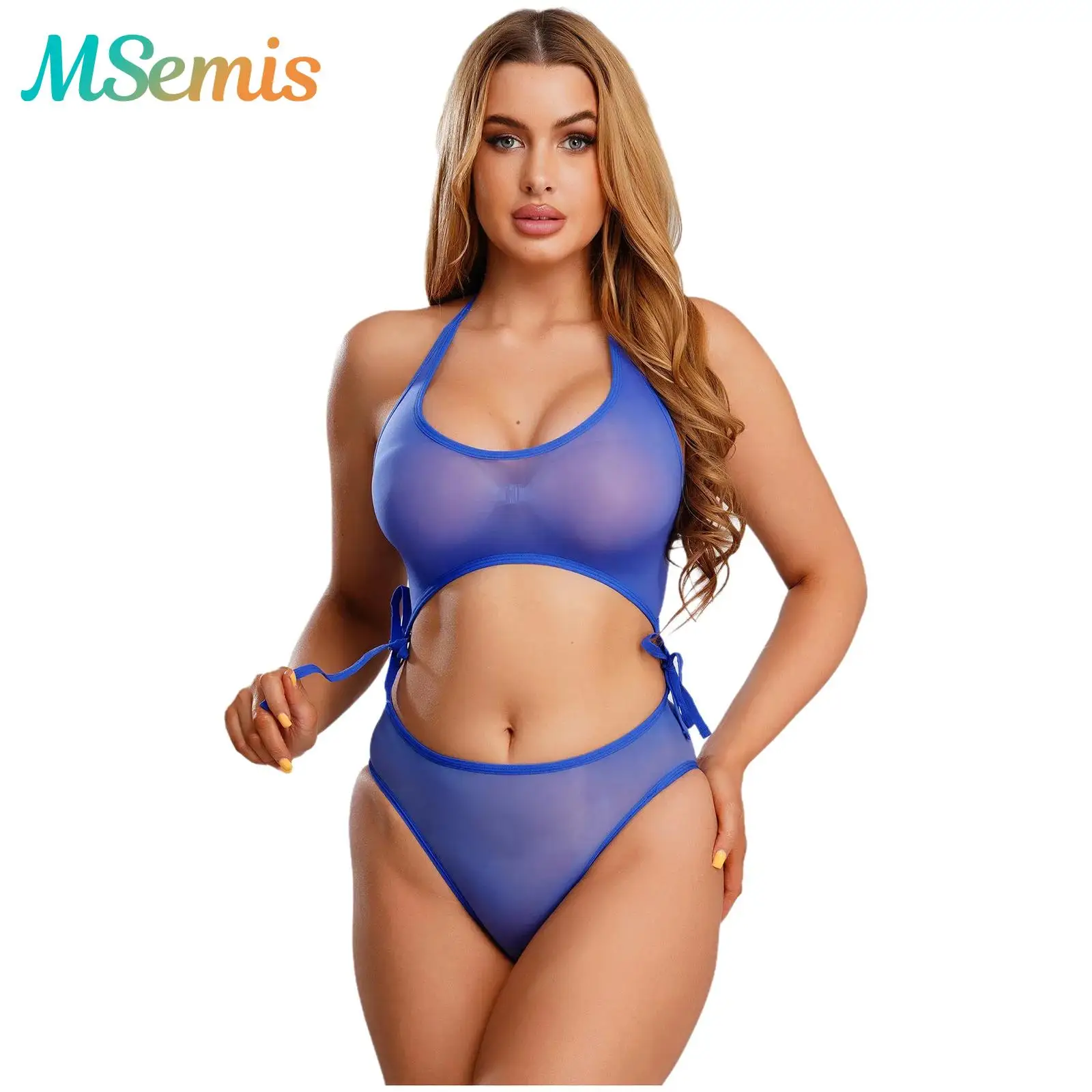 

Женское глянцевое нижнее белье, цельный купальник, прозрачный купальный костюм, ночная рубашка, укороченная майка с лямкой на шее и трусы с открытой промежностью, кружевное боди