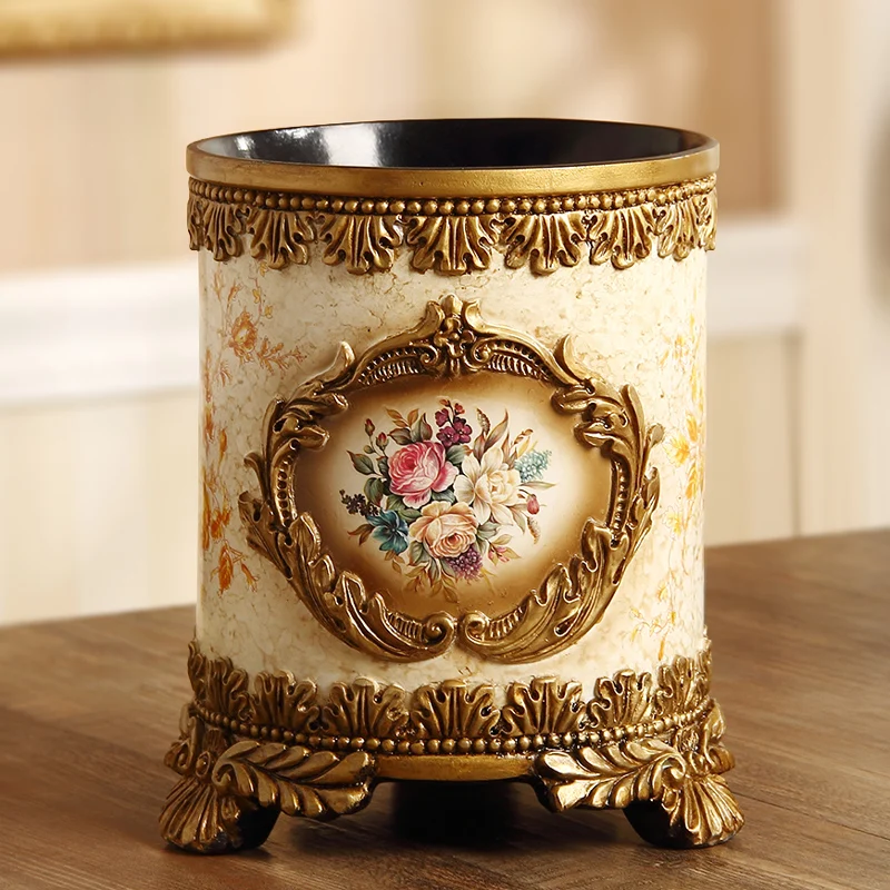 

Household European style living room trash can fashion creative luxury retro resin bedroom coffee table bathroom kitchen