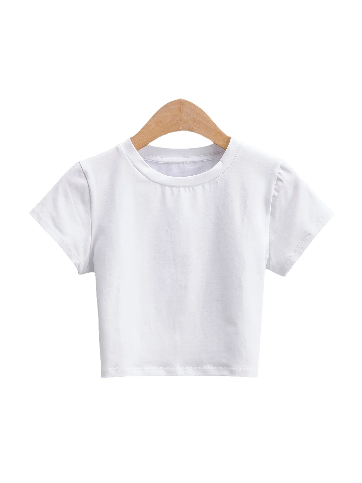 T-shirt alta elastica in cotone attillato sexy Vita fitn che abbraccia top rotondo Ne ort per donna Estate casual Sle Vita bassa