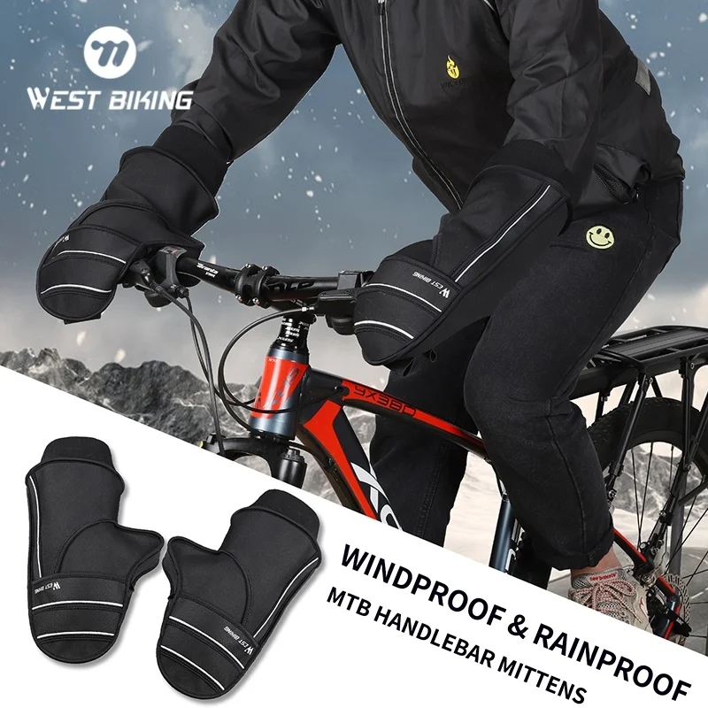 WEST BIKING Winter Handlebar Warm Glove Women Men Thermal Bicycle Glove Electric Car E-Bike Motor Windproof Mittens Cycling Gear