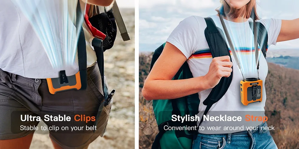 Portable Waist Fan Clip On,10000mAh Rechargeable Wearable Shirt Fan with Light,5 Speeds Belt Fans Cooling Fans for Outdoor