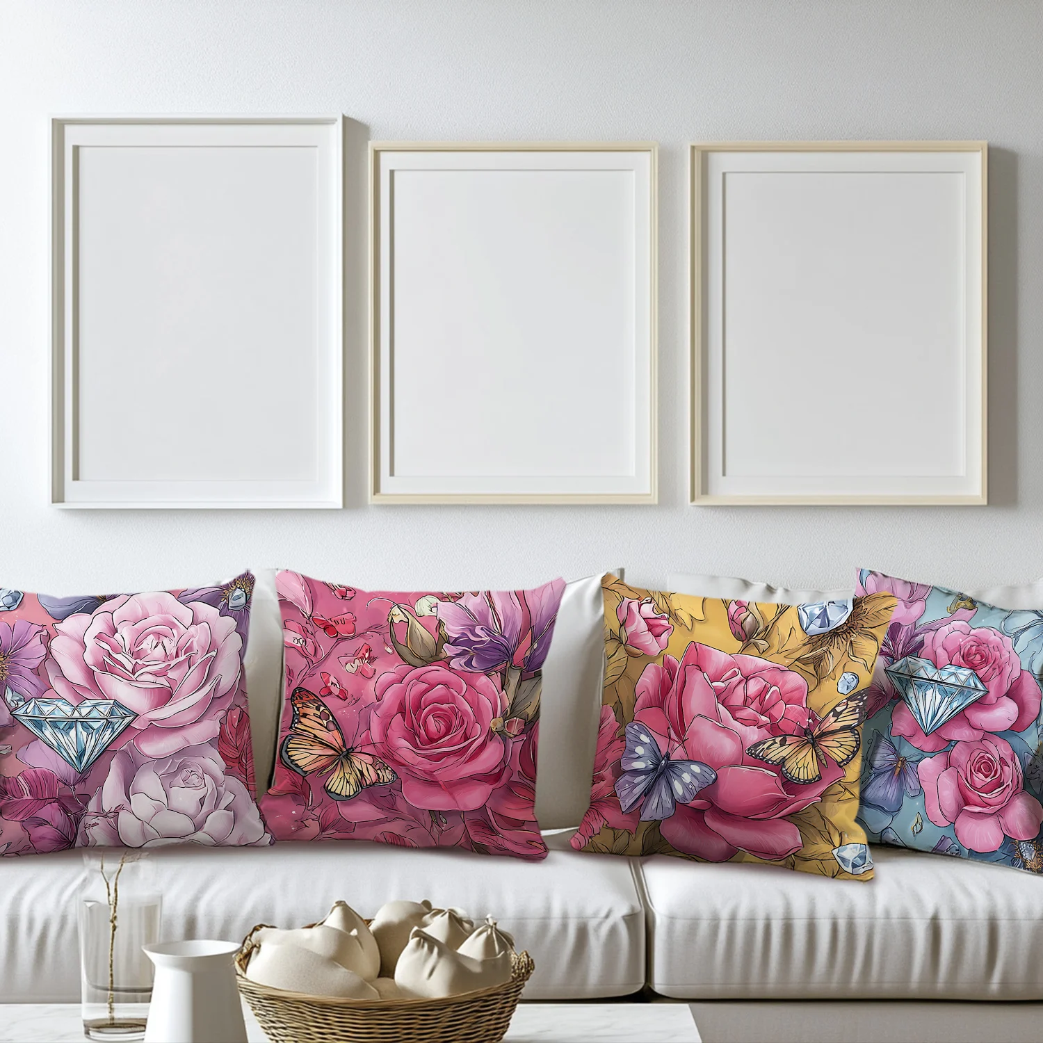 Juego  4 fundas  almohada con diseño floral  mariposas | Ial para la coración l hogar en primavera, perfecto para el