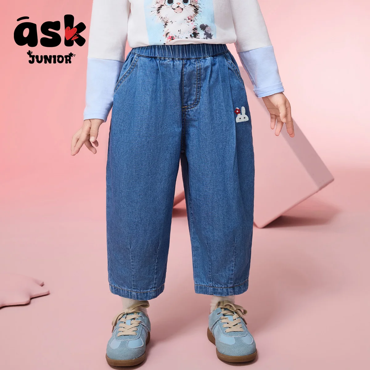 اسأل جونيور بنات ربيعية واسعة الساق بنطال جينز رياضي كاجوال