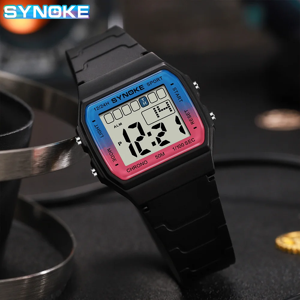 SYNOKE Student Electronic Watch Unisex Sport Watch For Kids Waterproof Luminous LED Digital Lady Retro Men Wrist Watch