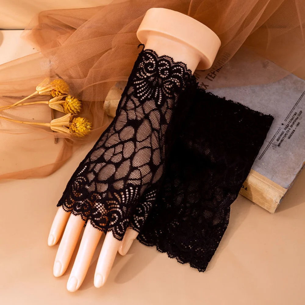 

Fashion Sexy Summer Female Half Finger Sunscreen Short Lace Gloves Women Driving Rose Flower Ultra-thin Fingerless Sun Gloves