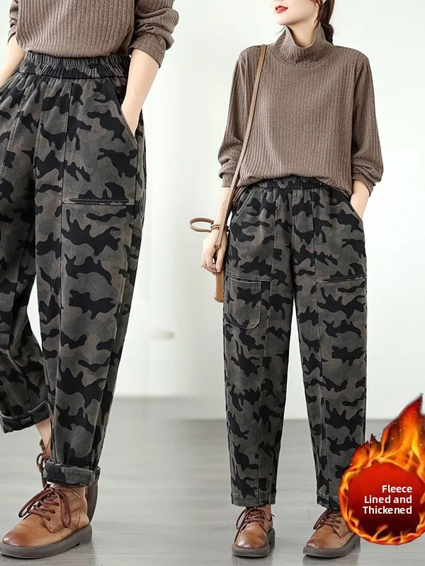 

plus Size Casual Jeans Women's Thiened Faionable Winter Design ket High Waist Straight Leg Wide Leg Pants