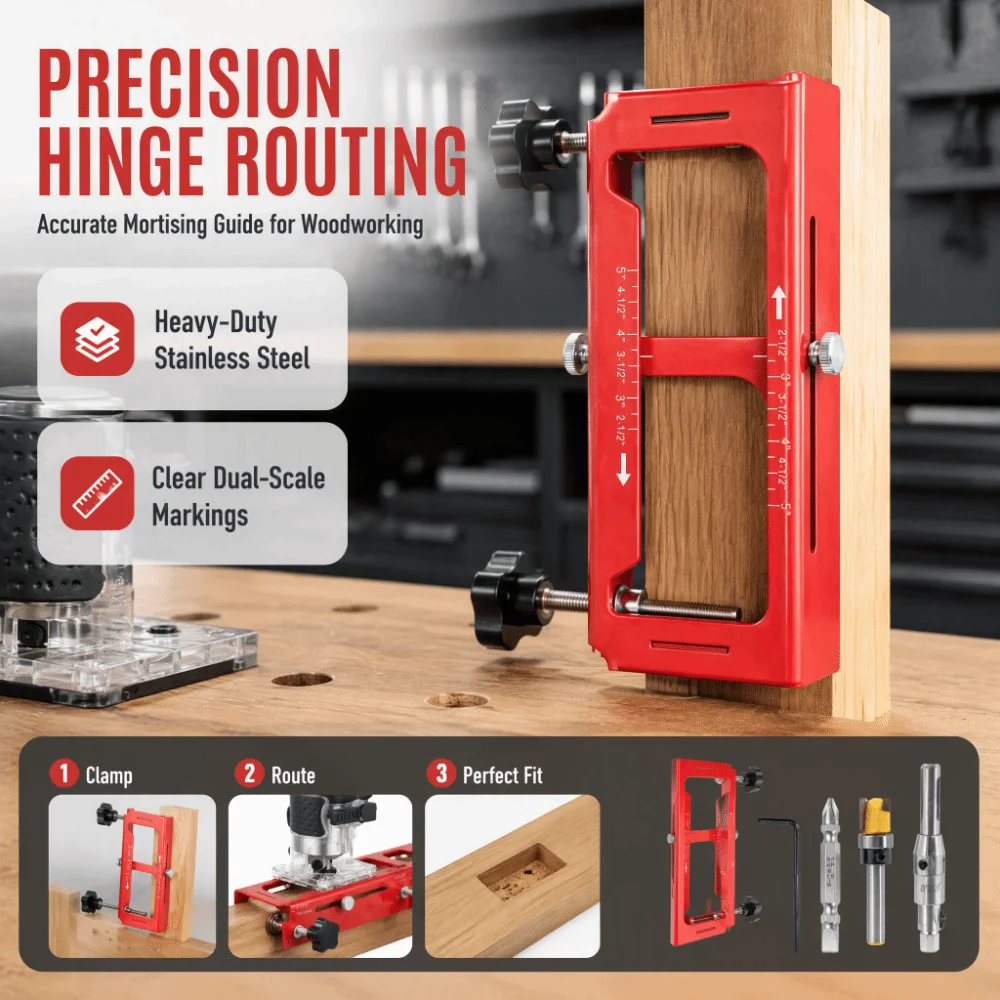 Combination Hinge Drilling Fixture Adjustable Stable Door Hinge Routing Jig All-in-One DIY Door Hinge Mortising Jig