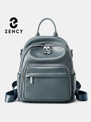 Zency Grey Blue Black Genuine Leather Women Backpack 2024 Lady Large Capacity Travel Backpack Female Knapsack Shoulder Bag