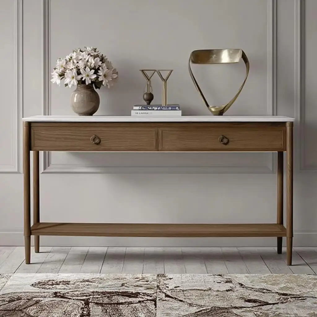 # Newest European Style Living Room Furniture Luxury Solid Wood Frame Marble Top Console Table