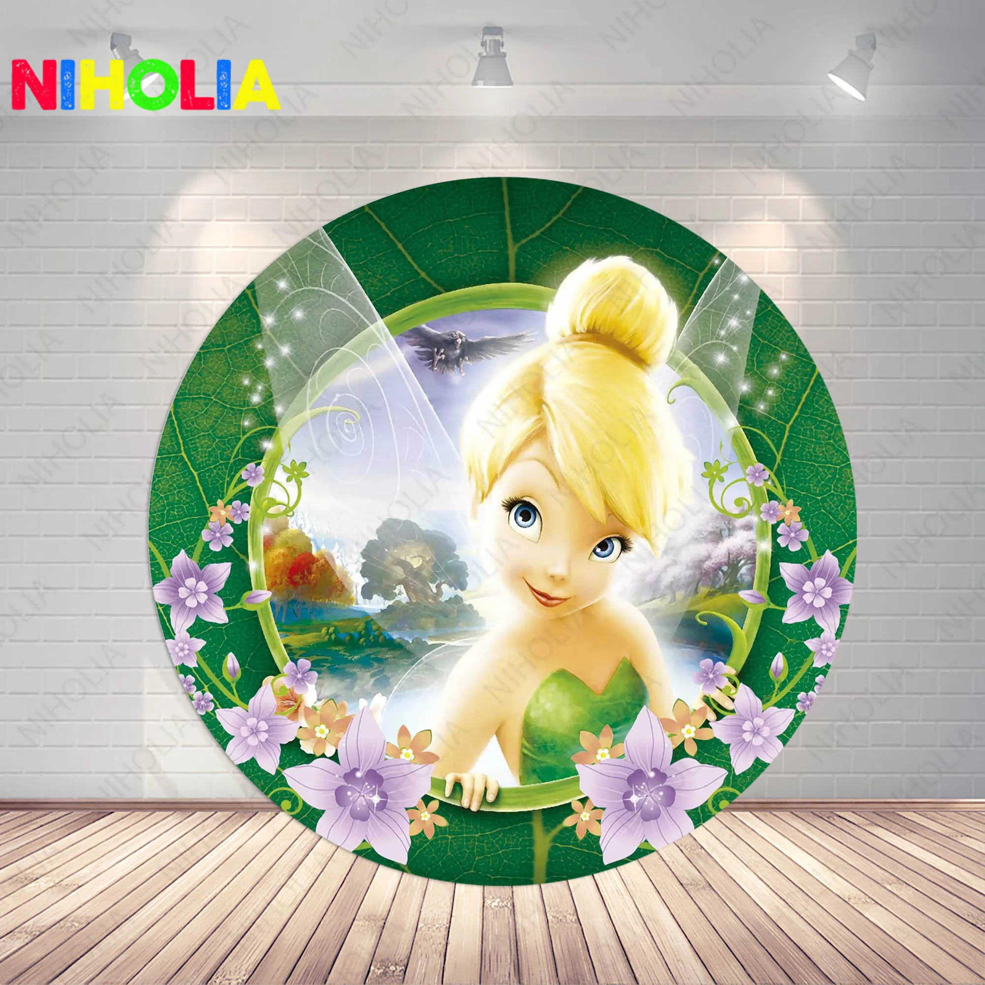 Disney Tinker Bell Round Backdrop Girls Birthday Party Decoration Background Elastic Cylider Cover Photo Booth Prop