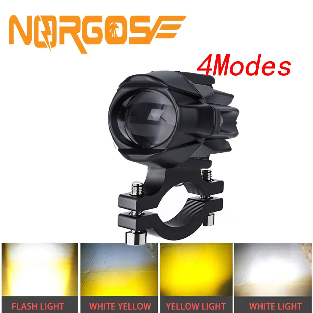 NORGOS 1Pcs Auxiliary Motorcycle Spotlight Headlight LED Fog Light Lamps 12V 24V for Honda Yamaha Suzuki Hero Italika Jawa BMW