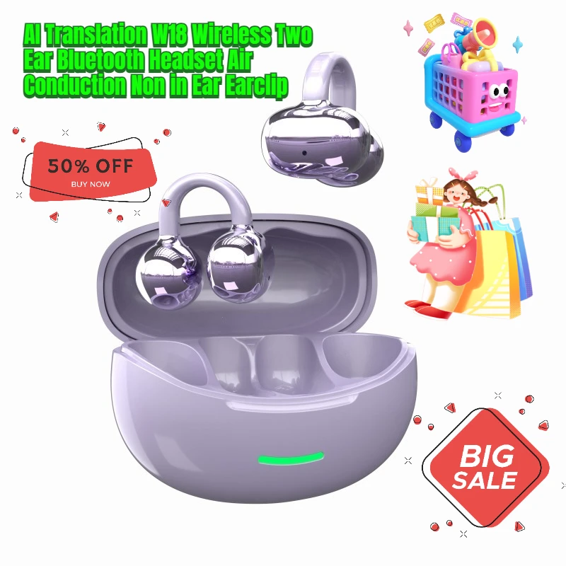 

AI Translation W18 Wireless Two Ear Bluetooth Headset Air Conduction Non in Ear Earclip