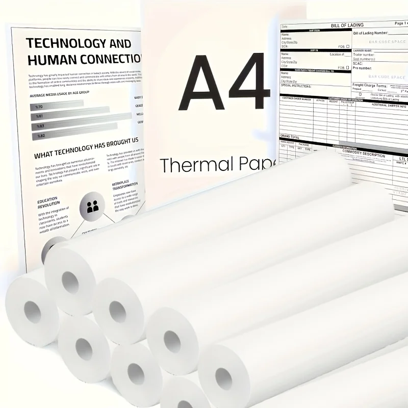 5 Rolls Thermal A4 Paper White Glossy Roll Sheet Compatible for Portable Printer Office Document Text Photo Print Paper