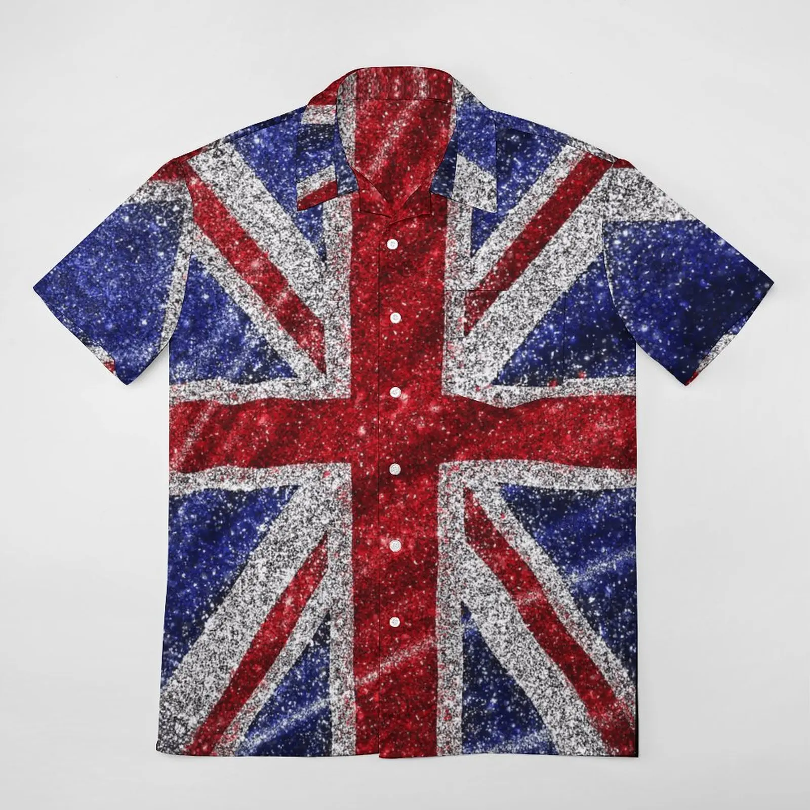 Casual Graphic Glitter Union Jack Flag UK Sequin A Short Sleeved Shirt Tshirt Suit Leisure High Quality USA Size