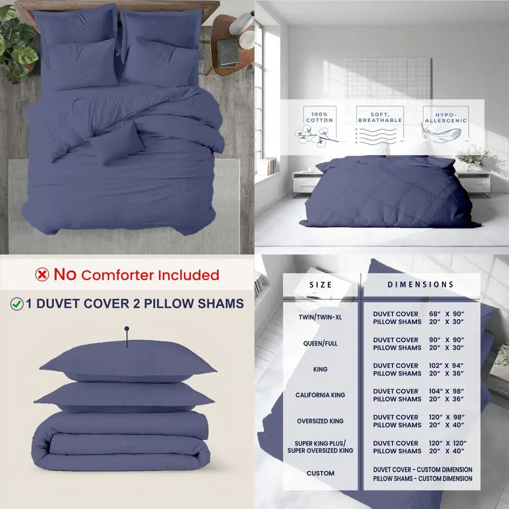 

Egyptian Cotton 120x120 Thread Count Super King Duvet Cover Set - 100% Cotton, 600 TC, Zippered Closure, Oversized King Bedding