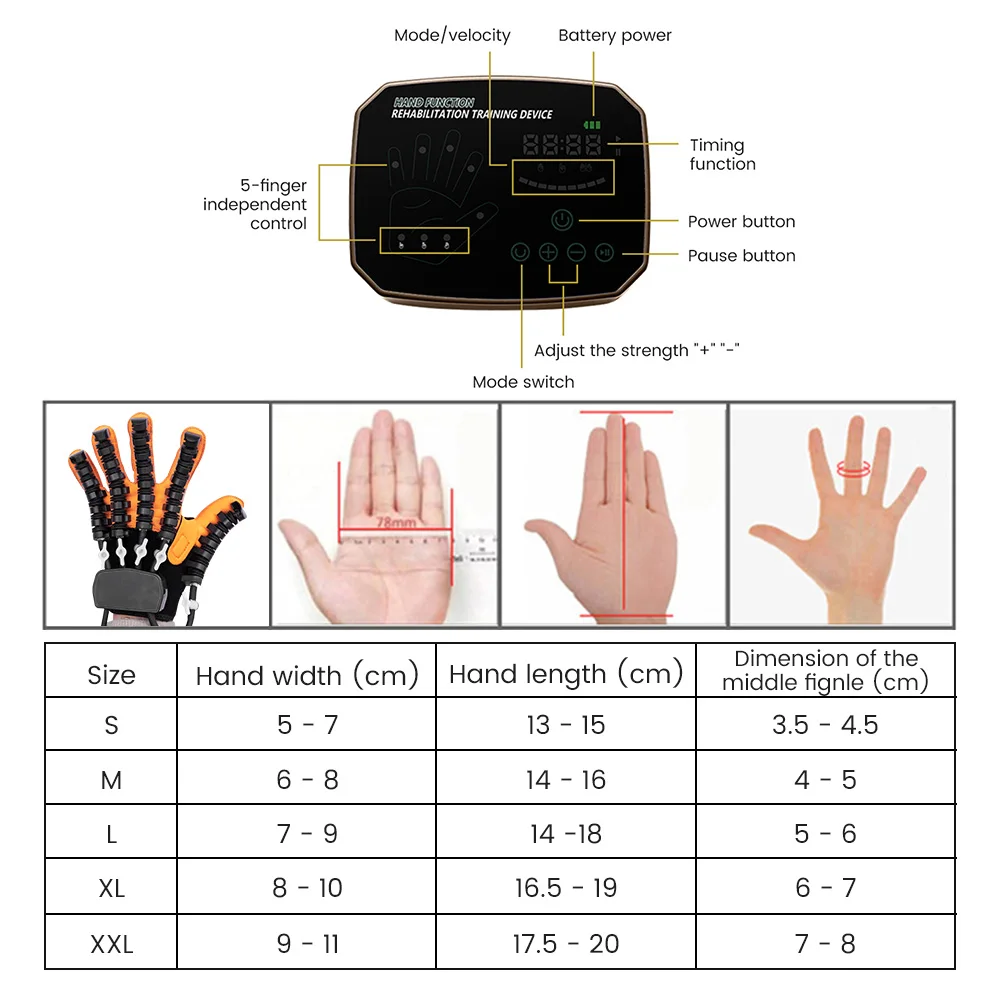 Guante de masaje de manos, equipo de guantes de Robot de rehabilitación para accidente cerebrovascular, hemiplejia, recuperación de la función de la