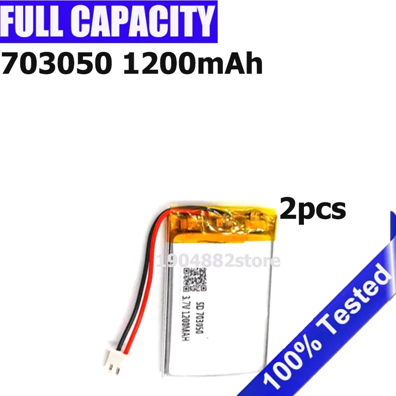 703048 Battery 2.54mm 2pin 703050 3.7V 1200mAh Lithium Polymer LiPo connector For Mp3 MP4 GPS bluetooth camera High Quality