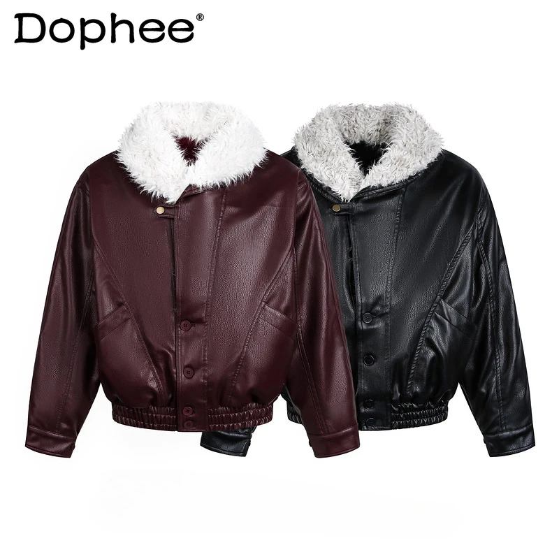 

Men's American Style High Street Loose Coats Lapel Faux Leather Parkas Men's 2025 Winter New Thickened Trendy High-End Parkas