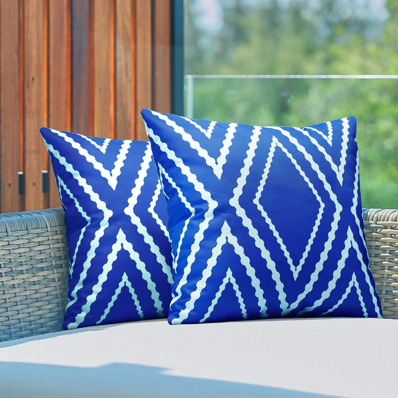 2-Pack Outdoor Garden Waterproof Cushion Cover Coated Waterproof Stain Resistant Pillow Case Floral Print Terrace Cushion Cover