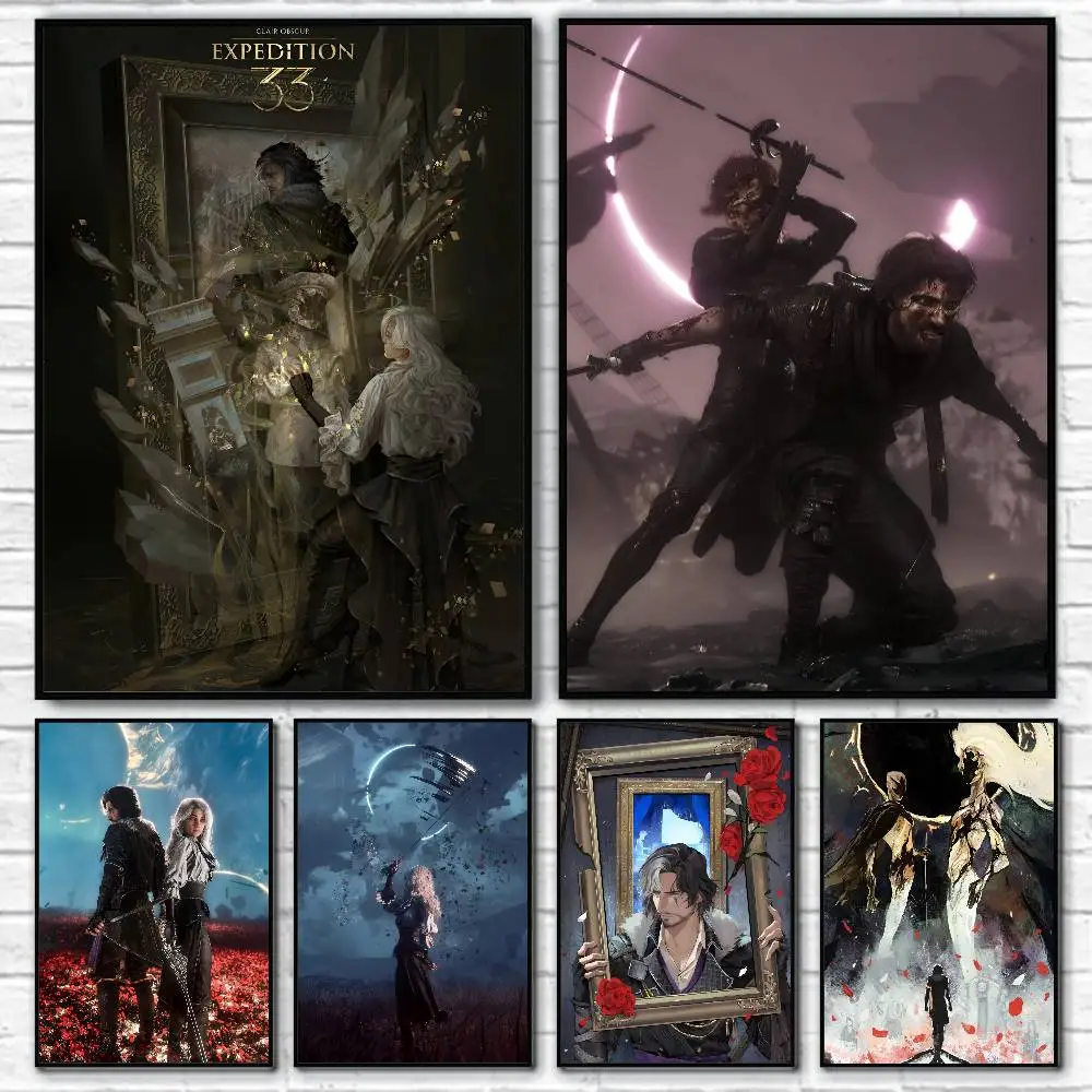 Hot Anime Game Clair O-Obscur E-Expedition 33 Manga Posters Fancy Wall Sticker for Living Room Bar Decoration Wall Decor