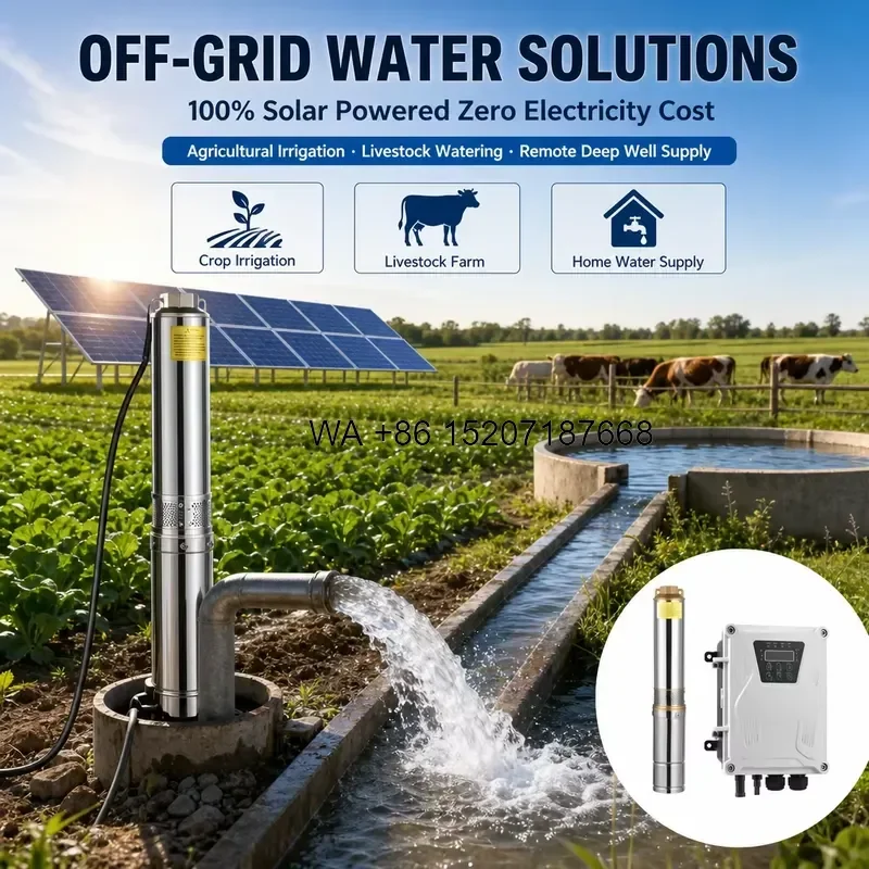 Wmwmnu for Solar 48VDC 750W 1HP 4 Inch Deep Well Submersible Pump Solar Powered Water Pump for Agriculture for Remote Farm