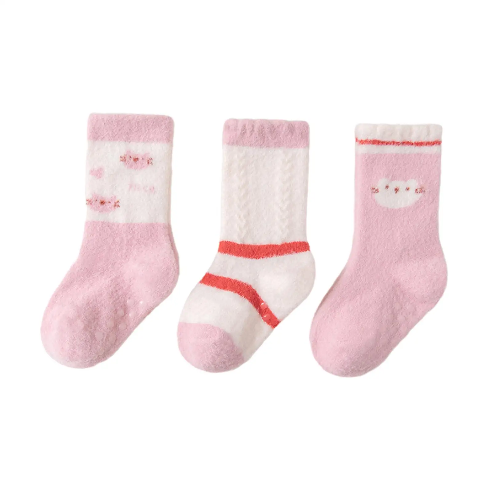 3 Pairs Baby Socks Non Slip Footwear Absorb Sweat Thick Cartoon Indoor Floor Socks for Infants Toddlers Newborn Living Room Home