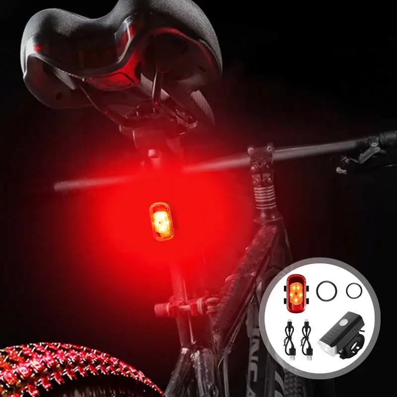 USB Bicycle Headlight Tail Light Waterproof Bright Bike Rear Lamp Night Riding Safety LED Warning Lights Safety Flashlight