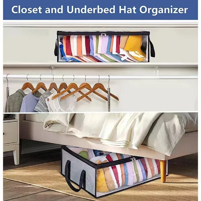 Collapsible Baseball Cap Storage Box, Large Capacity Multifunctional Hat Bag, Can Hold 40 Hats,Suitable for Dormitory Bedroom