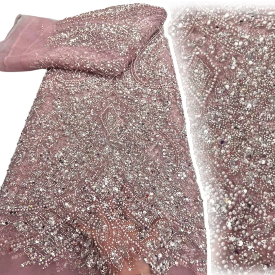 

New Latest High End French Beaded Lace Fabric 2026 African Sequins Embroidery Tulle Mesh Lace For Wedding Dress Sewing 2858