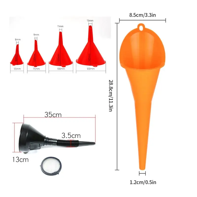 【LAST CHANCE】 20-teiliges Kfz-Trichter-Set, langhalsiger Öltrichter aus Kunststoff, Schnapptrichter, rechtwinkliger Trichter, breiter Mund-Kraftstofftrichter
