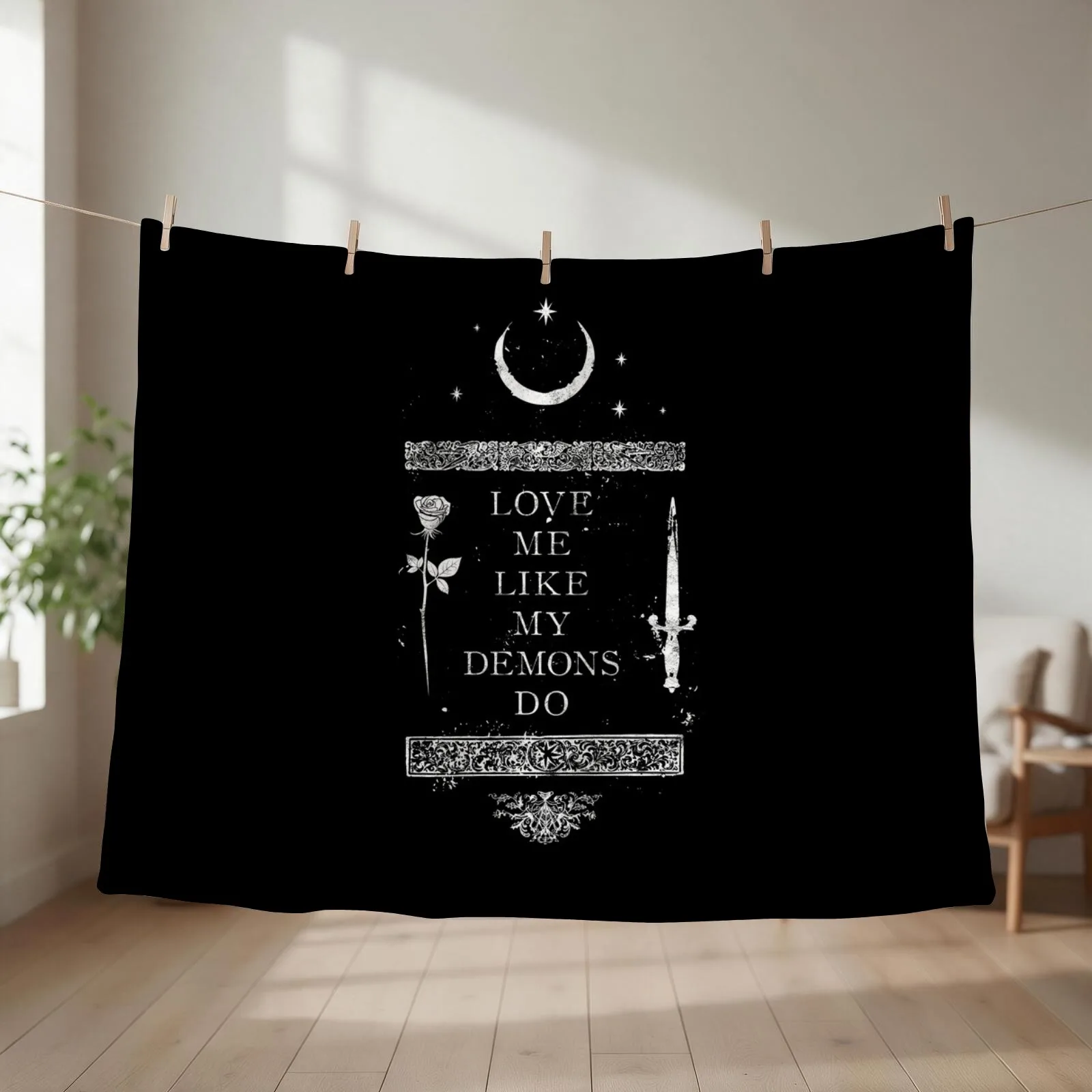 Occult Gothic Grunge Love Me Like My Demons Do Witch Moon design Throw Blanket