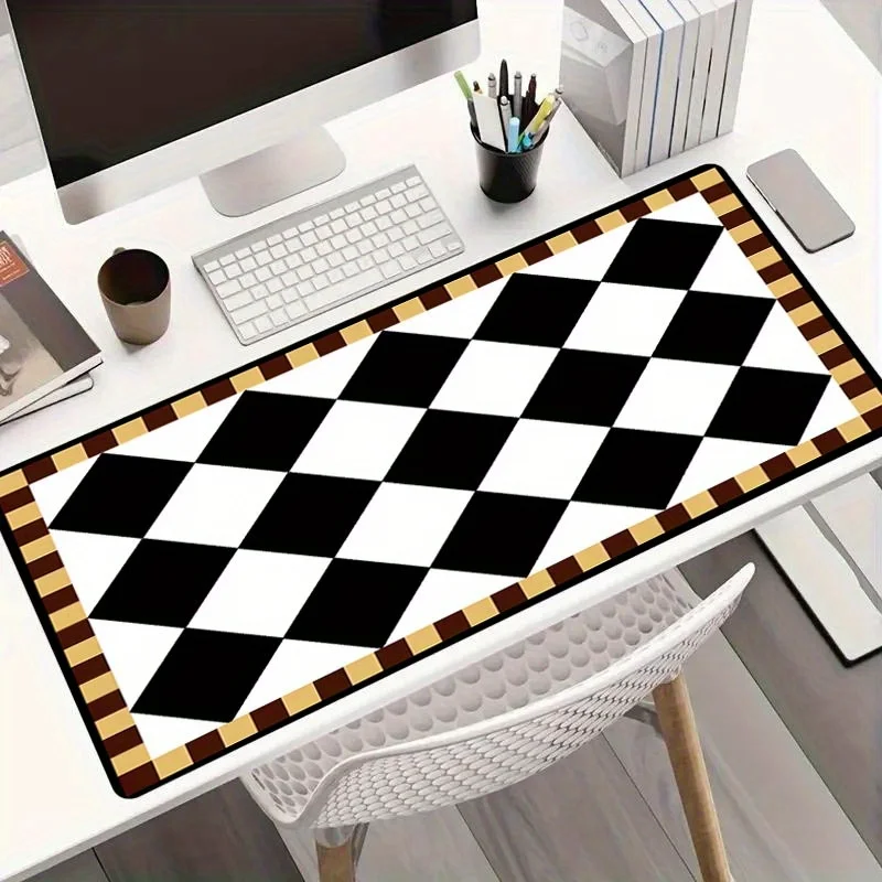 Simple Black White Checkered Mouse Pad Large Rubber Non-slip Keyboard Pad Locking Edge Office Computer Laptop Gaming Accessories