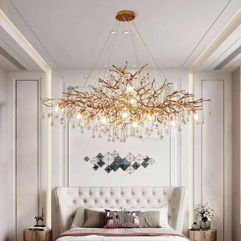 

Crystal LED Chandeliers Gold Luxury Lighting Illuminator for Living Room Hanging Fixture Kitchen