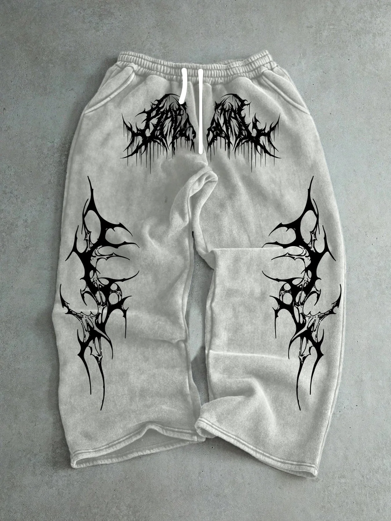 Herren Gothic Vertikale Grafik Weite Jogginghose mit Kordelzug Lose Gerade Baggy Y2K Dark Punk Streetwear Hose – Detail 4