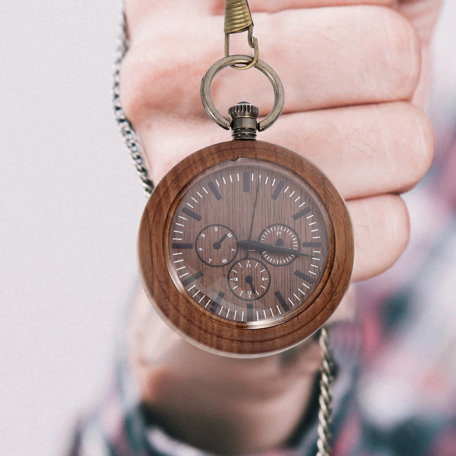 

Wooden Pocket for Men Pocket Watch Retro Hanging Watch Chain Alloy Decorative Nurse Watches Vintage Wooden Timepiece