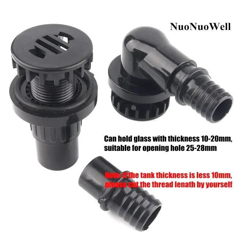 1 piece 20 mm black PVC aquarium drainage elbow fitting for fish tank water outlet systems compatible with DIN standard quick-co
