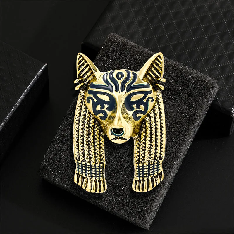 Creaive Vintage Court Antique Cleopatra Enamel Brooch Metal Wolf Animal Corsage Men Lapel Pins Women Jewelry Gift Badges