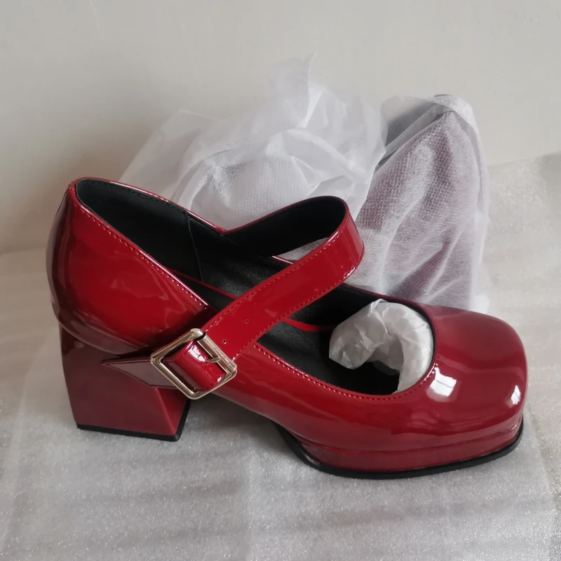Women\'s High Heels Pumps Platform Big Size 46 Lolita Mary Janes Lolita Shoes Elegant Black Red Pink Heeled Wedding Shoe For Girl