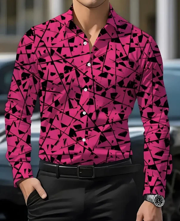 Men's Shirts 3D Print Modern Geometric Long Sleeve shirts Casual Lapel full sleeved Business shirt for Men Oversized clothing.