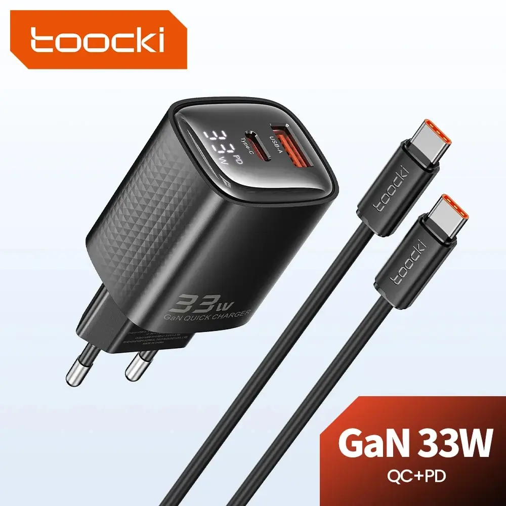 Toocki 33W GaN USB Type C Ładowarka Cyfrowy wyświetlacz PD Szybkie ładowanie dla iPhone 15 14 13 12 Pro Max Samsung S23 iPad Xiaomi POCO