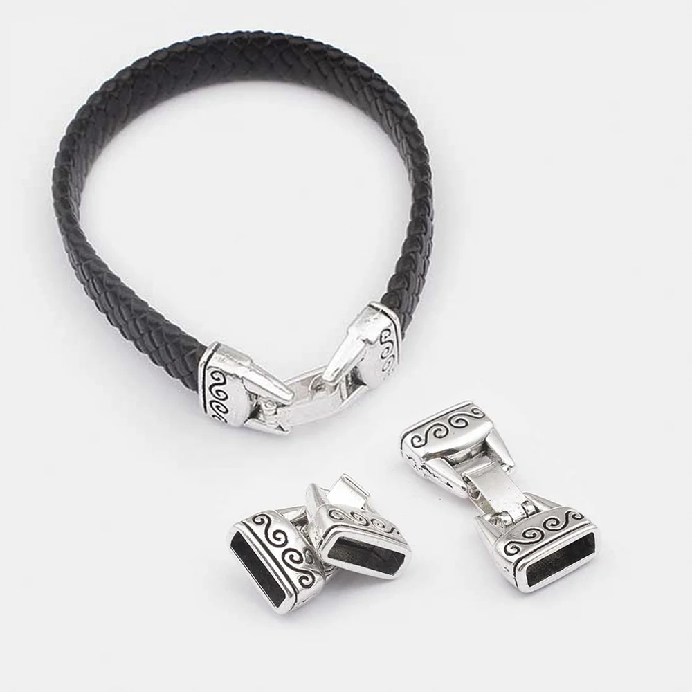

2Sets Zinc Alloy Antique Silver Flat Snap Clasps Figured Buckles Clasp 10x3mm Holes For DIY Bracelet Jewelry Making Accessories