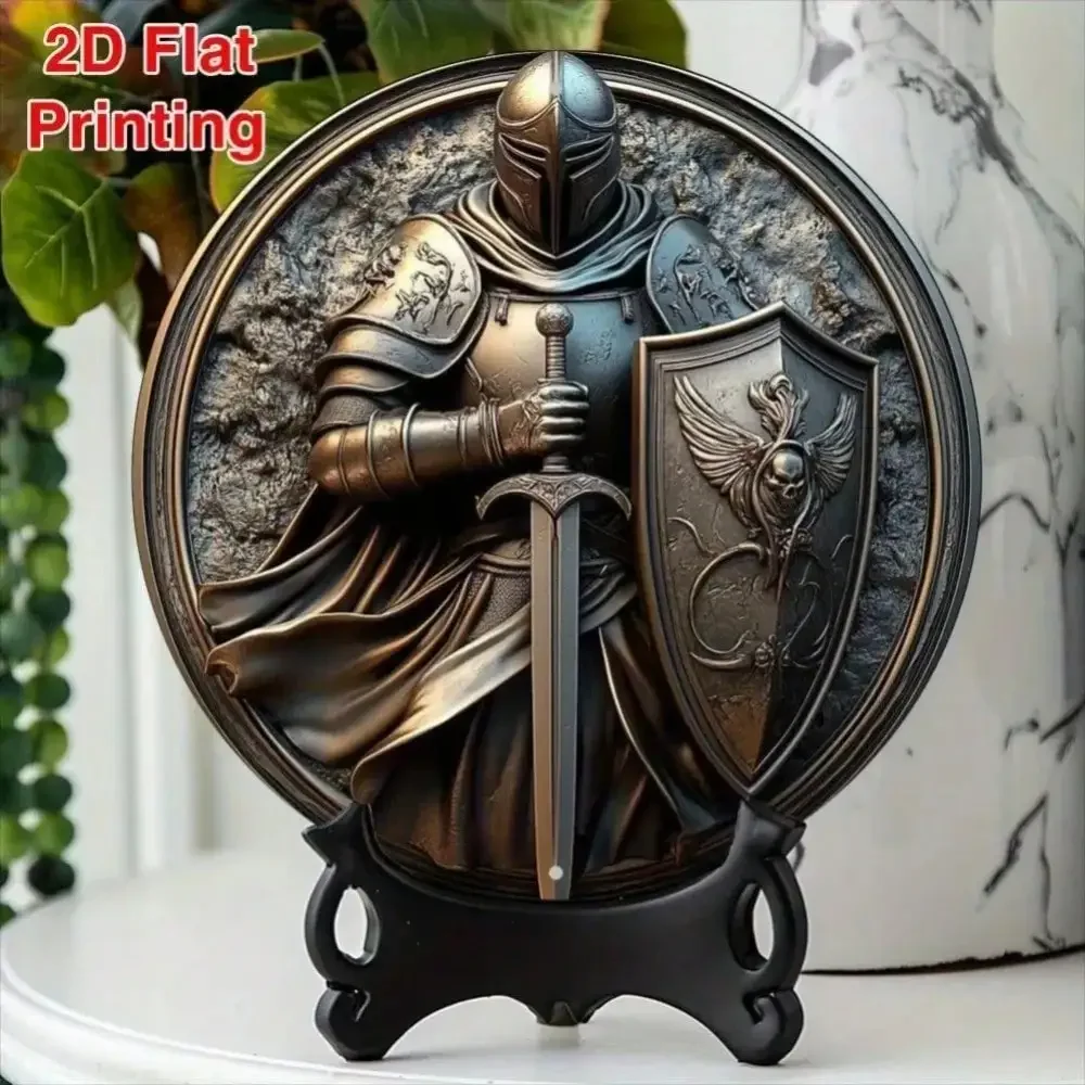 Castle Art Medieval Knight 3D Wall Decor, Heroic Round Plaque for Living Room