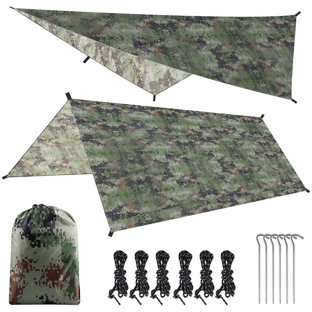 Portable Camouflage Awning Shade 210T Polyester Yarn Camping Tarp Waterproof Foldable Ultra-light Picnic Backpacking Equipment