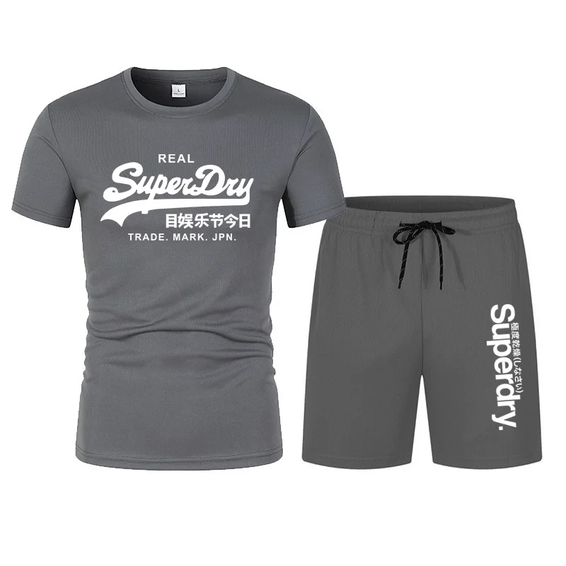 Terno esportivo respirável de secagem rápida masculino, camiseta manga curta, moda casual, malha de corrida, verão