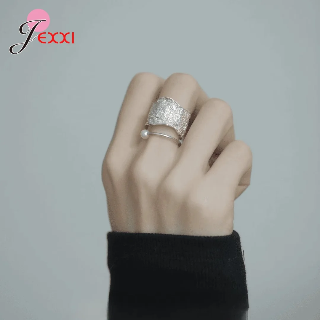 925 Sterling Silver Strange Rings for Women New Fashion Large Pearl Shell Finger Ring Set Jewelry Summer Personality Gifts