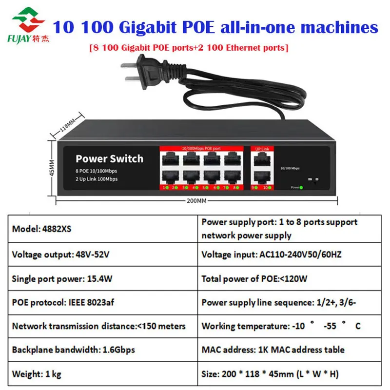 Unmanaged 10/100/สวิตช์1000poe All-in-One เครื่อง8 + 2สำหรับการตรวจสอบอุปกรณ์เครือข่ายอุปกรณ์