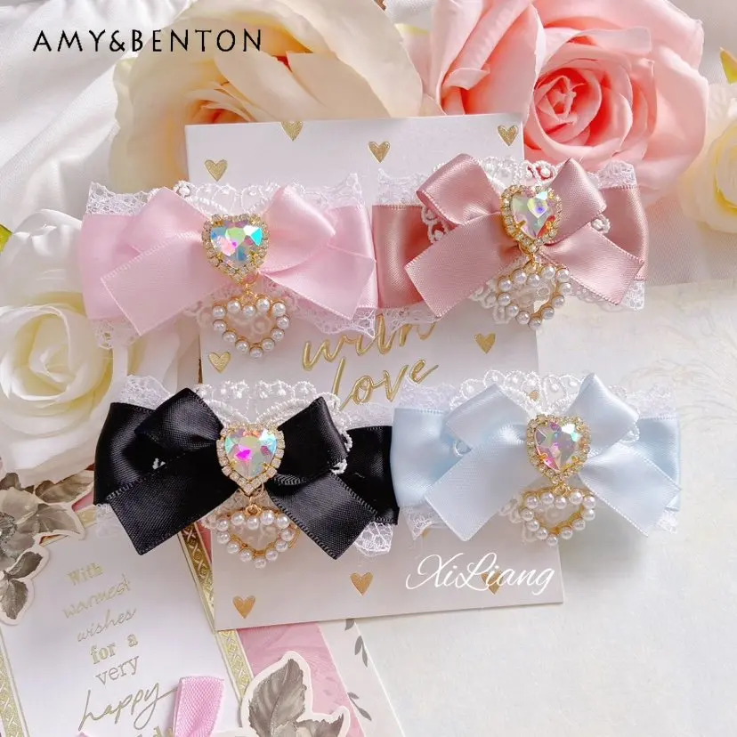 

Original Handmade Multi-Color Exquisite Versatile Rhinestone Sweet Bow Hair Clips Female Japanese Mine Series Side Clip Hairpin