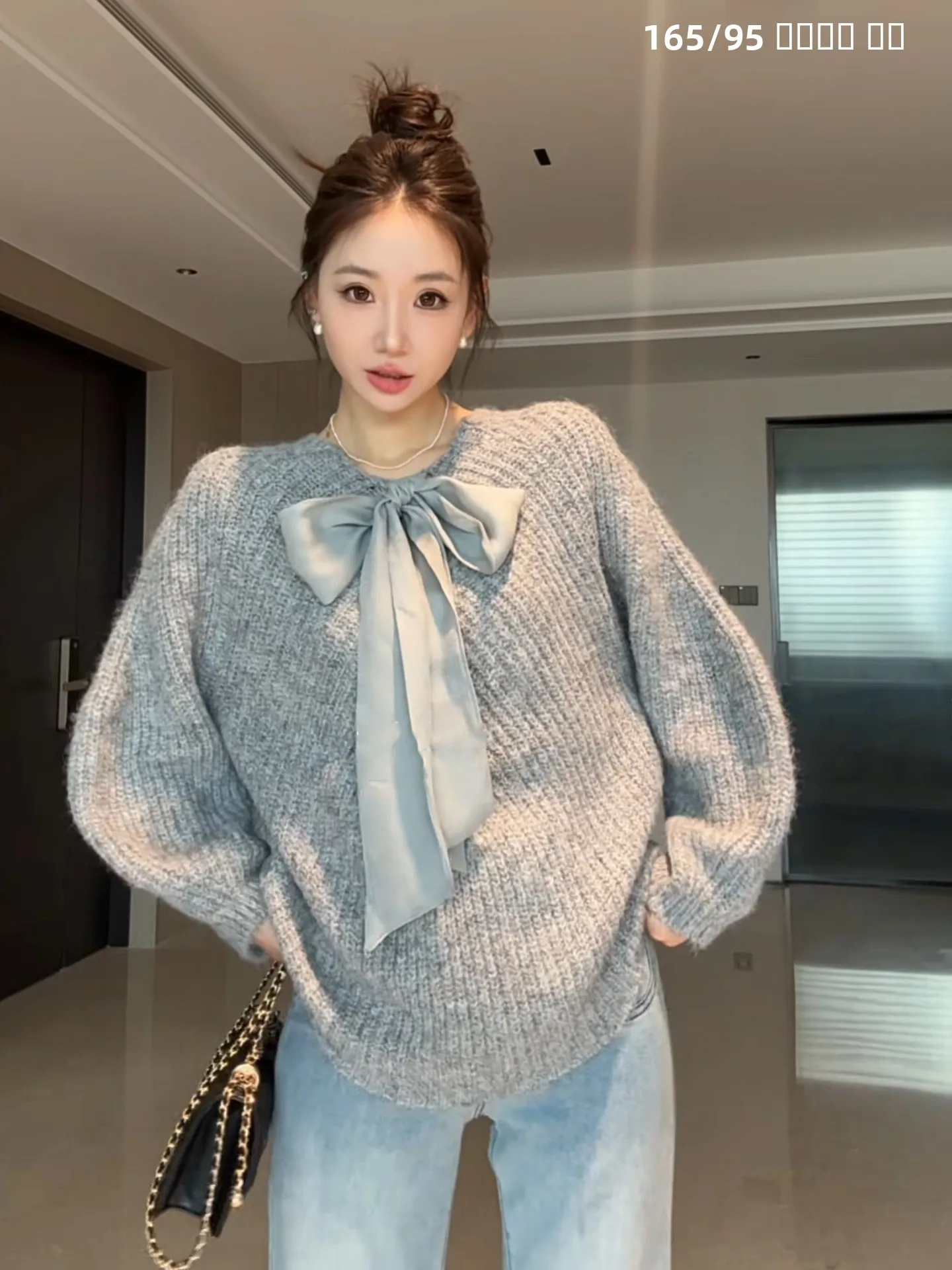 ey لينة مكتنزة متماسكة عقدة سترة المرأة الخريف الشتاء كسول فانوس Sve قمة دافئة مريحة فضفاضة تناسب الجولة Ne #1