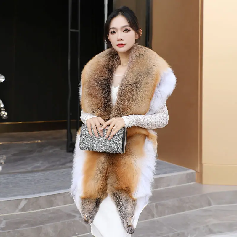 Natural Fur Scarf Korean Style Atmosphere Really Fox Fur Shawl Cape Coat Winter Women\'s Tight Outer Wear Cloak Cold-Proof Noble