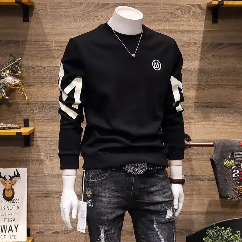 Golf Fashion Round Neck Splicing Printed Letter Sports Shirt for Men's 2024 Spring New Loose Full Korean Style Sports Shirt